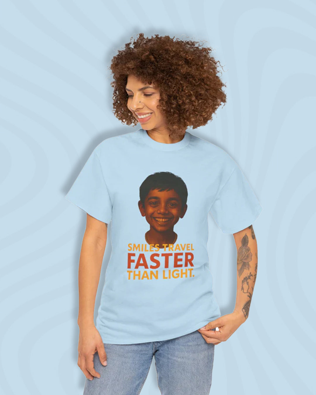 Light Blue T-Shirt – Smiling Boy Love and Joy Design