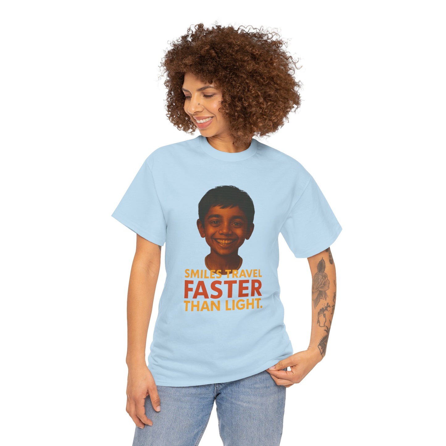 Light Blue T-Shirt – Smiling Boy Love and Joy Design