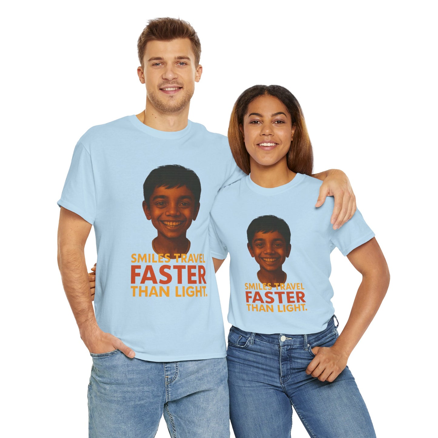 Light Blue T-Shirt – Smiling Boy Love and Joy Design