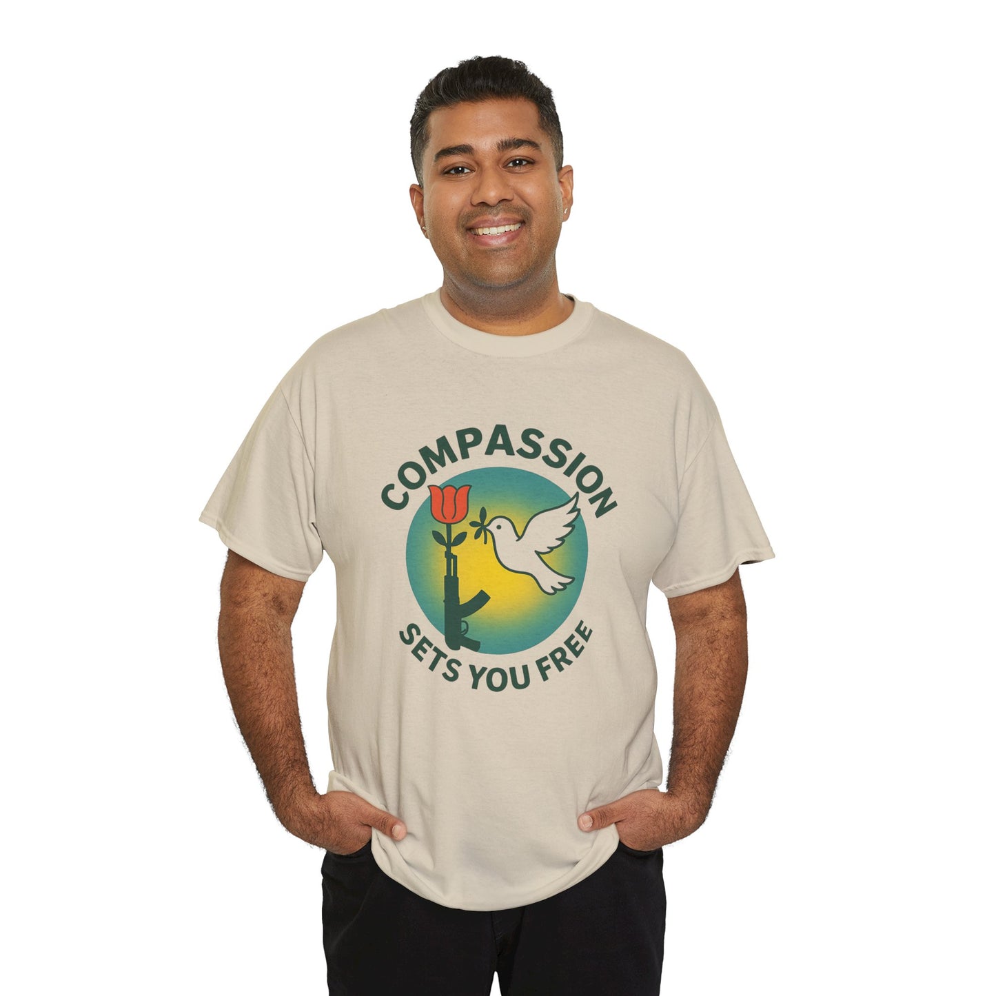 Glowing Compassion Tee, Unisex Heavy Cotton – Wear Kindness with Purpose.