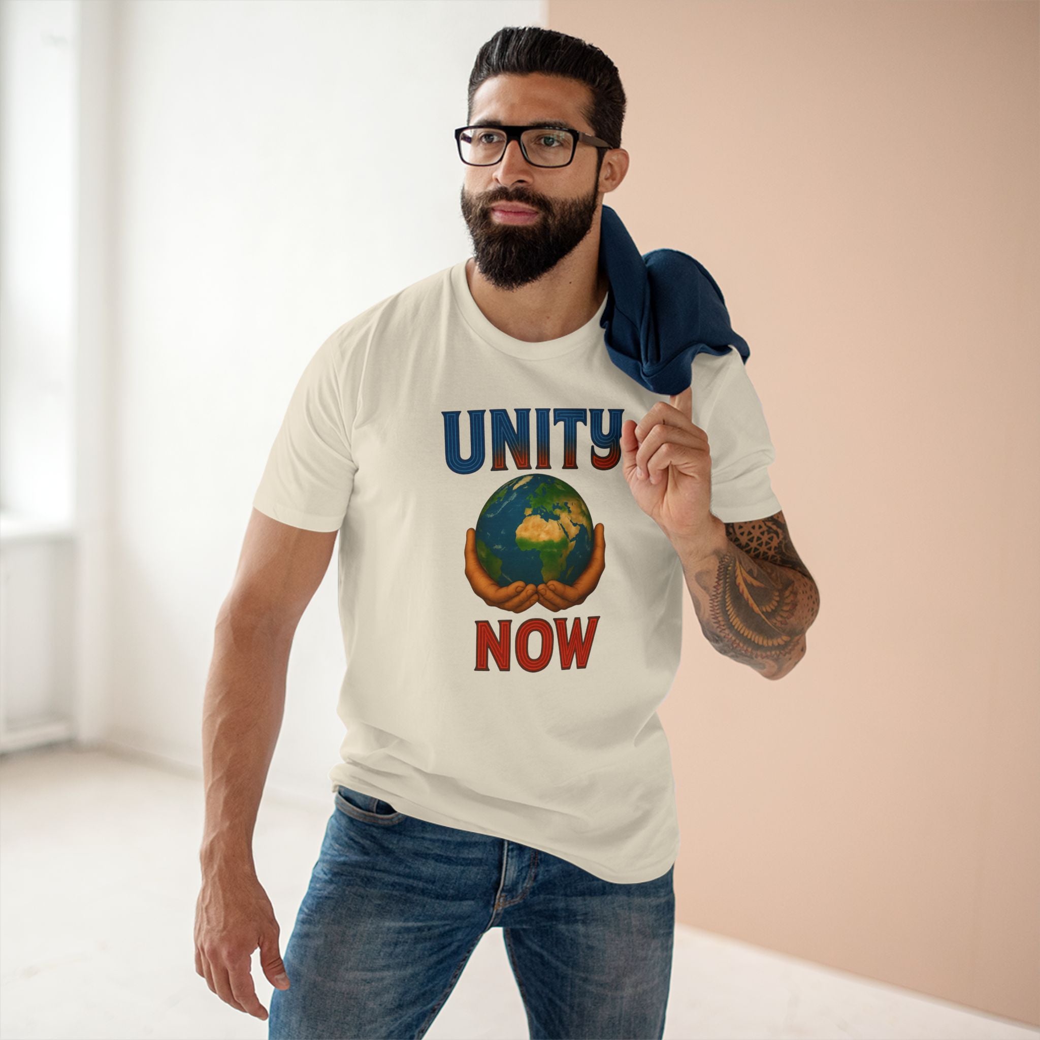 Unity Now Tee — AS Colour 5001 (AU) — Retro Earth Graphic Tee for Peace & Activism